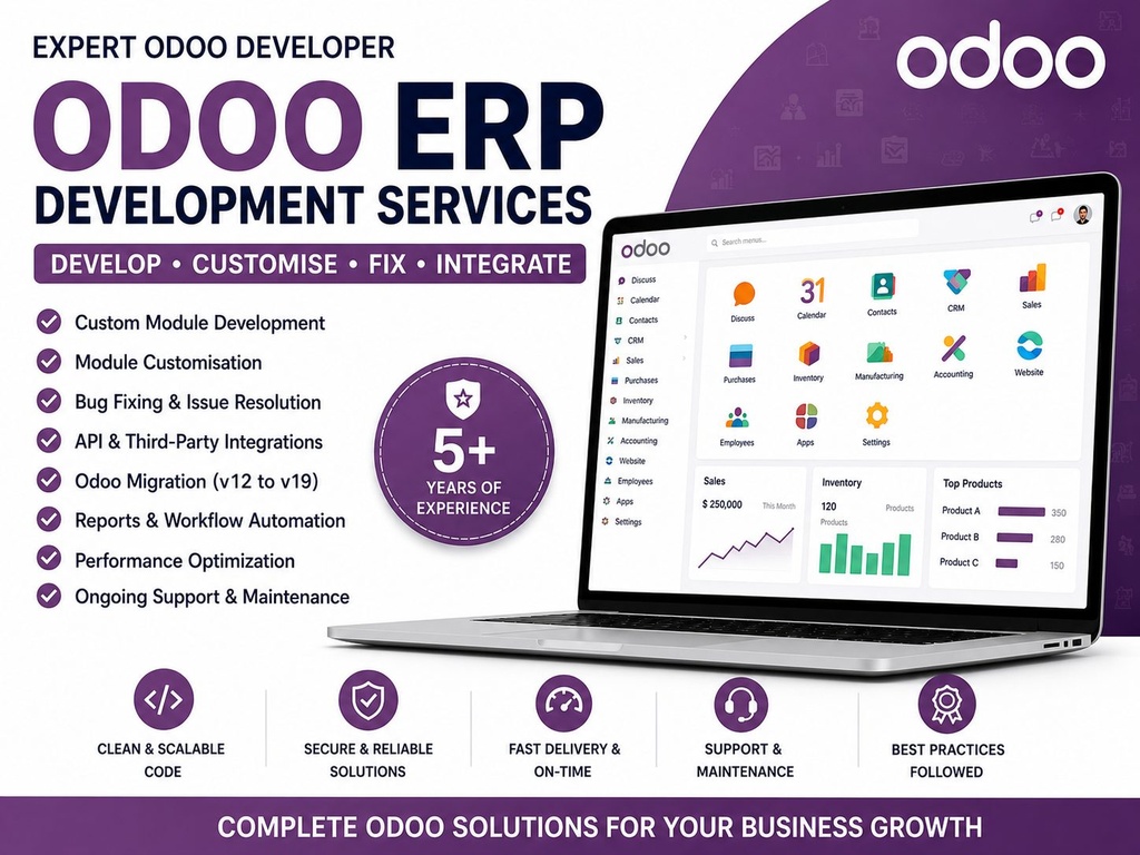 I will develop, customise, fix, and integrate Odoo ERP modules