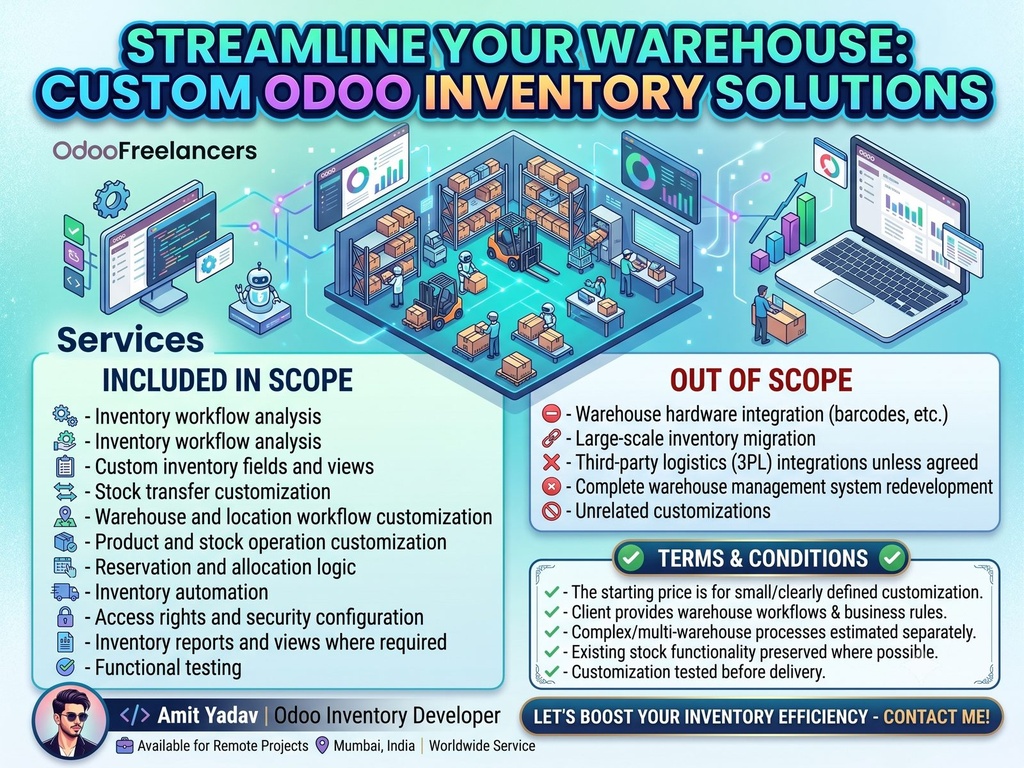 I will customize Odoo Inventory workflows for your business