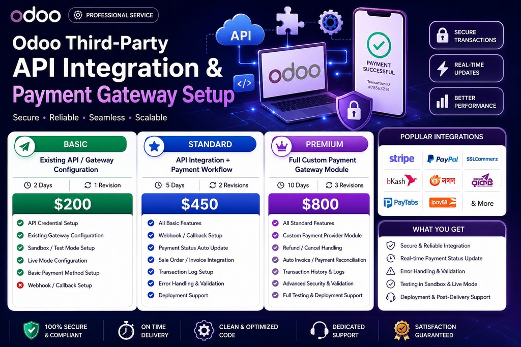 Odoo Third-Party API Integration & Payment Gateway Setup