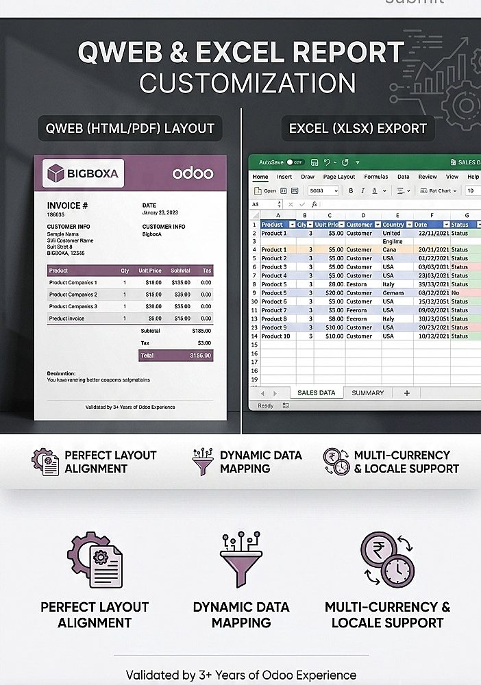 Odoo QWeb PDF and Excel (XLSX) reports