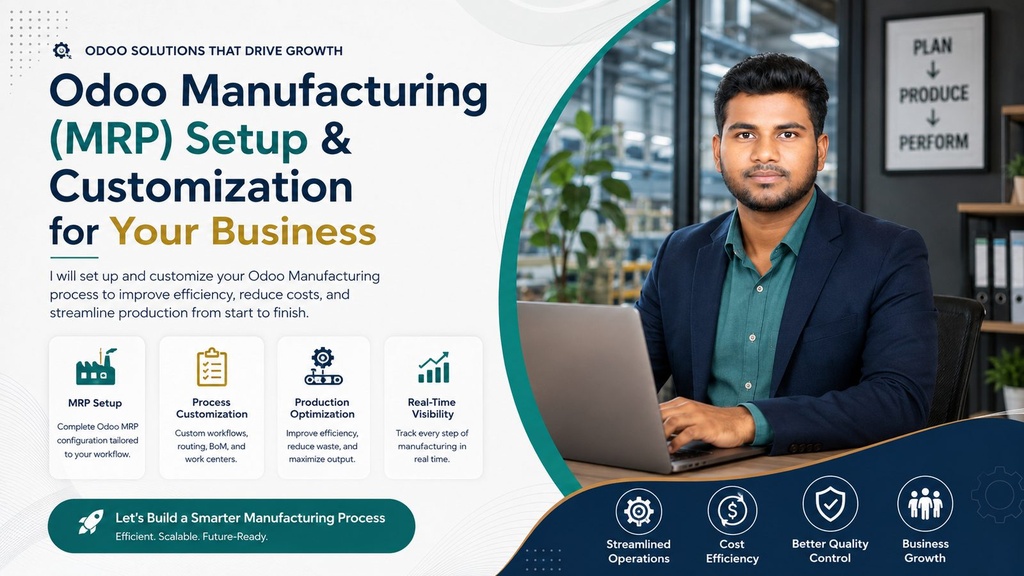 I will set up and customize your Odoo Manufacturing (MRP) process for your business.