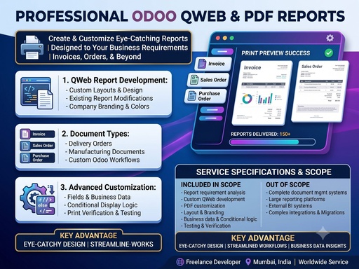 I will create and customize Odoo PDF and QWeb reports