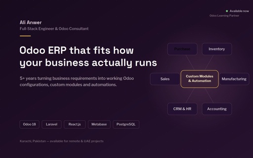 Odoo 18 ERP Implementation, Customization & Support (Inventory, Manufacturing, Accounting, Sales, Purchase, HR)